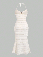 Summer Halter Neck Dress With Circular Ring